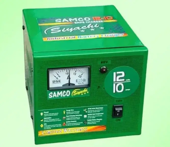 SAMCO 12 Volt 10 Amp BATTERY CHARGER with analogue current meter and metal body