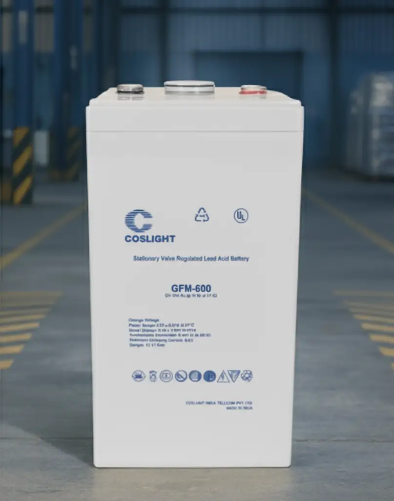 Coslight 600 AH 2V VRLA Solar Battery close-up.