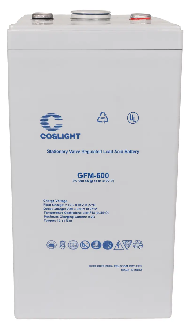 Multiple Coslight 2V VRLA Solar Battery units in various sizes.