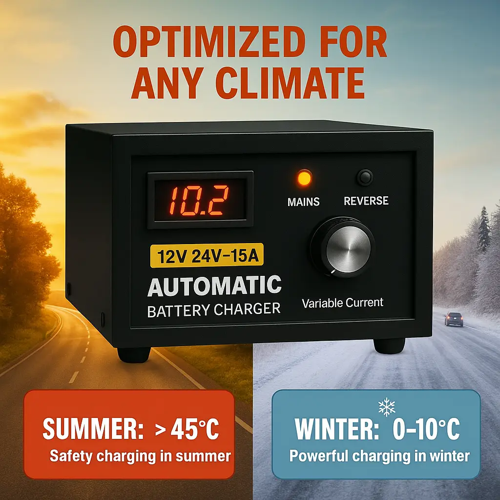 SAMCO battery charger optimized for any climate, hot or cold.