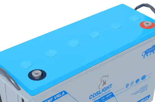 COSLIGHT SMF (VRLA) inverter battery — top view showing terminals and sealed design
