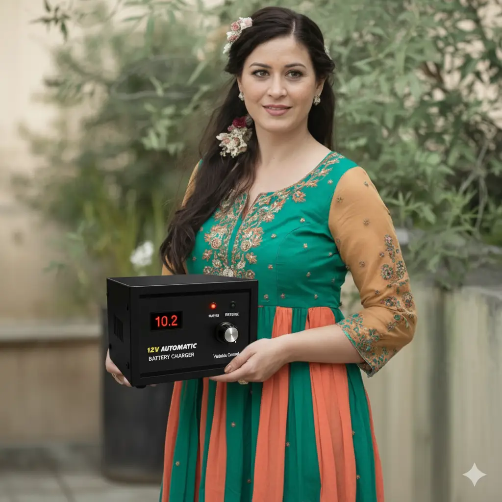 Presenting the SAMCO 12V 10A Battery Charger – full-width promotional graphic