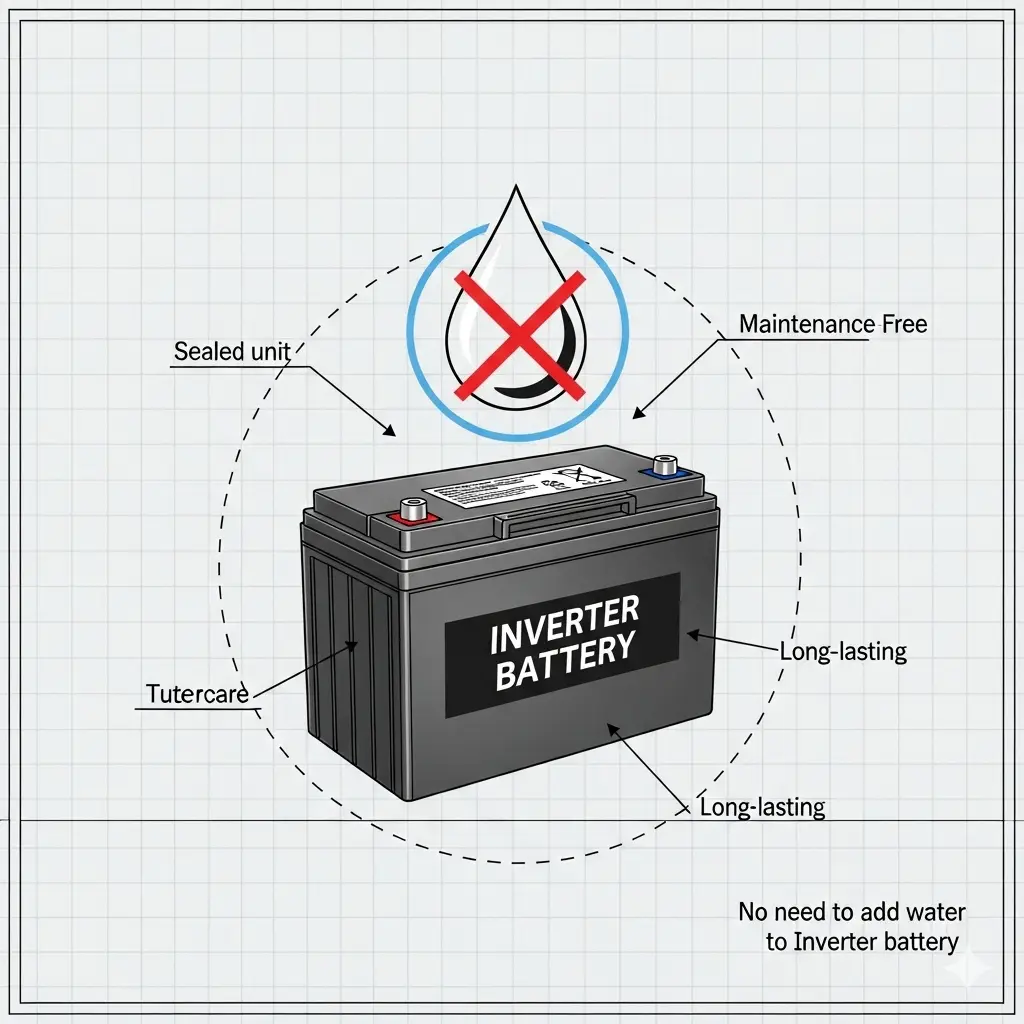 No Water Needed — COSLIGHT SMF/VRLA Battery maintenance-free design illustration
